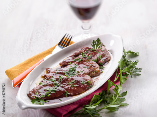 escalope cooked on red wine