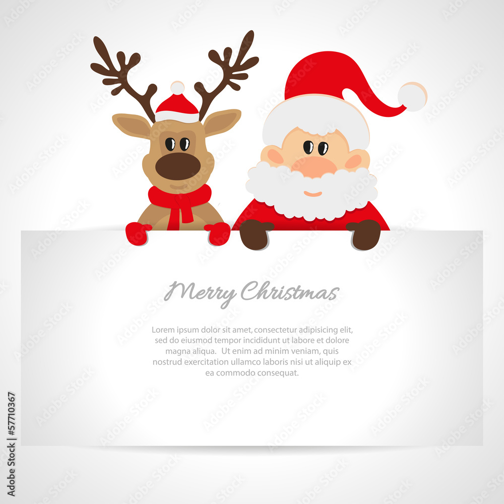 Santa Claus and reindeer with a place for text Santa Claus and reindeer with a place for text