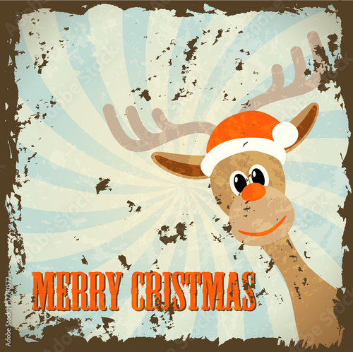 retro christmas theme with reindeer and text merry christmas