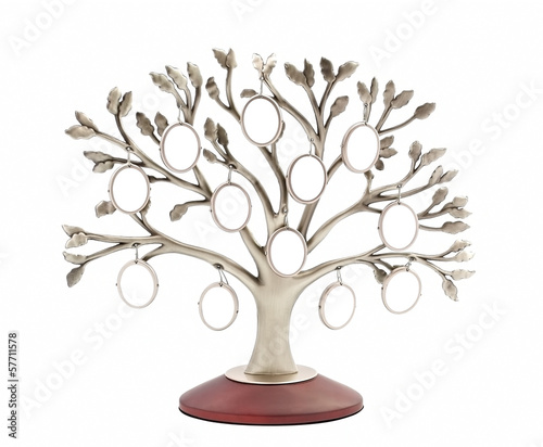 Silver genealogical family tree with small oval frames isolated