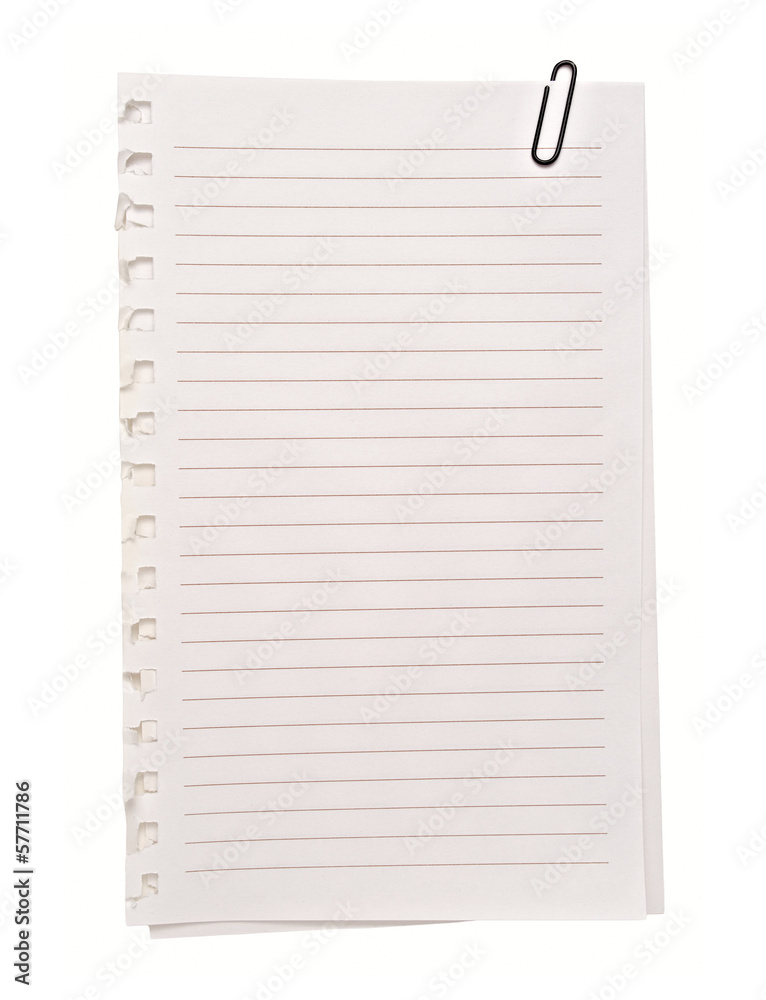 Paper with paperclip on white background Paper with paperclip on white background