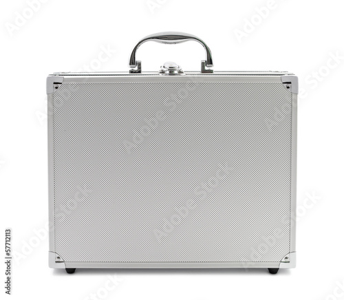 Metal silver briefcase isolated on white background