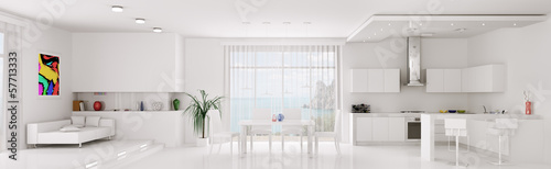 Interior of white apartment panorama