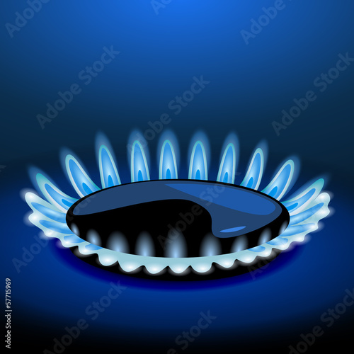 Flames of gas stove in the dark. Vector