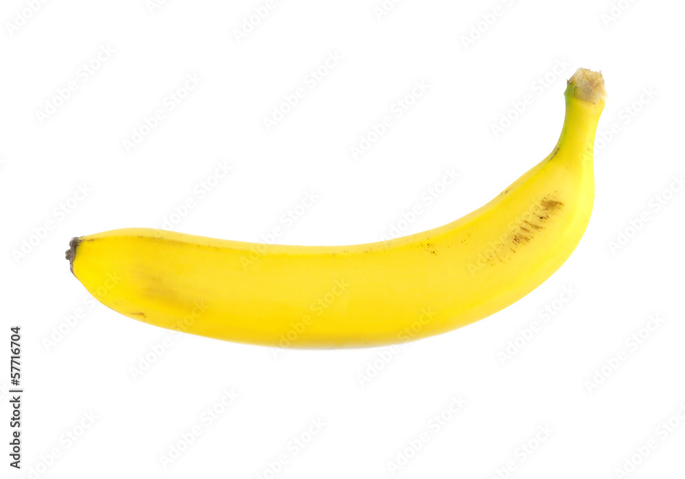 Banana lies isolated on white background closeup