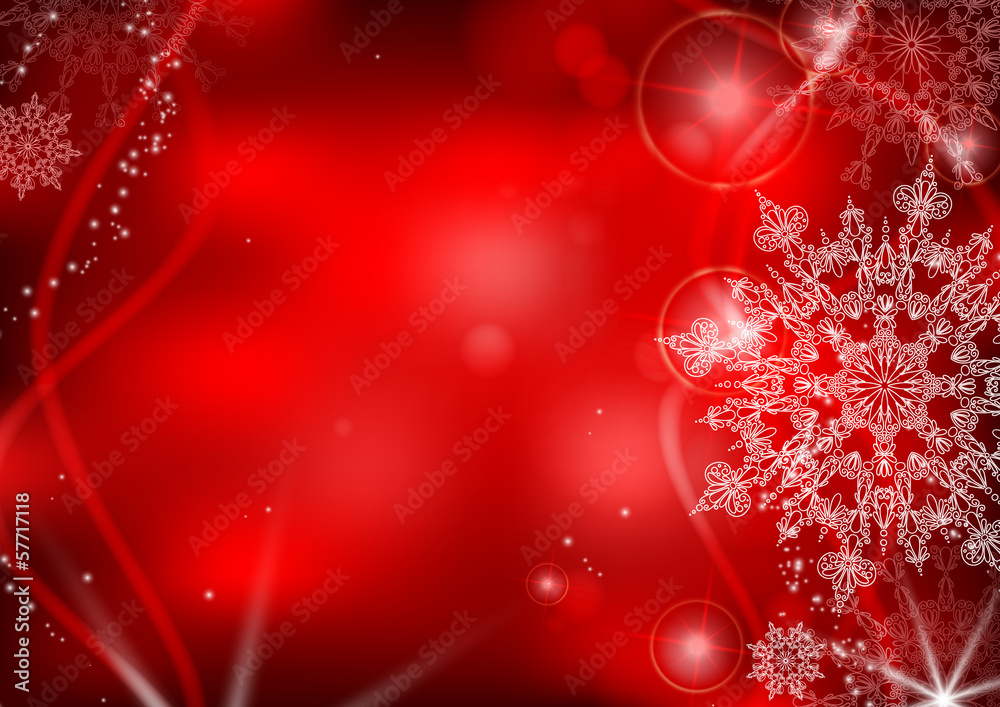 Red Background With Snowflakes.