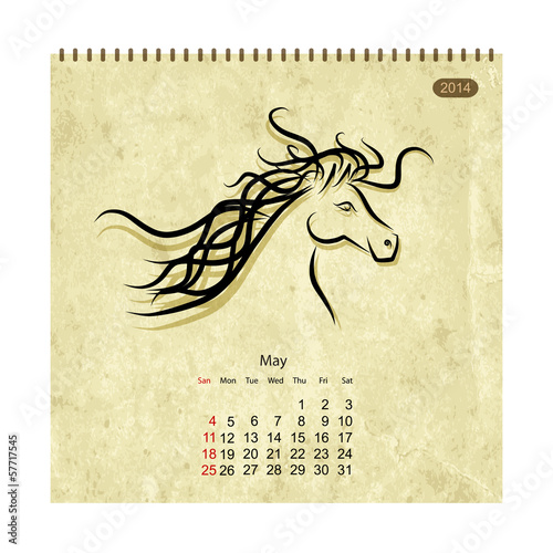 Calendar 2014, may. Art horses for your design