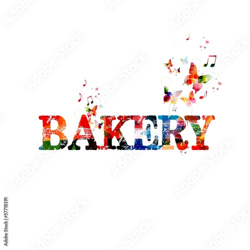 Colorful vector bakery word background with butterflies