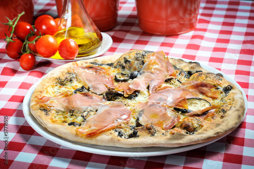 Pizza with ham and other additives