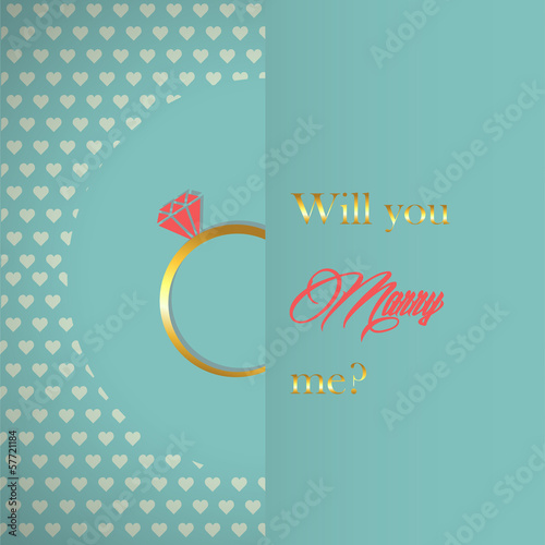 Vector engagement card. Will you marry me ring