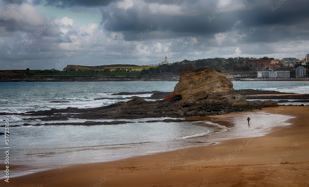 beautiful landscape with sea coast and big clouds