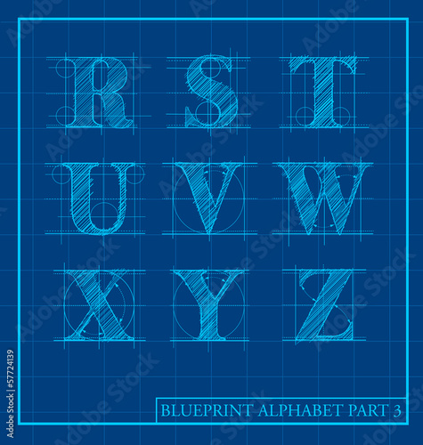 Blueprint style letter set alphabet