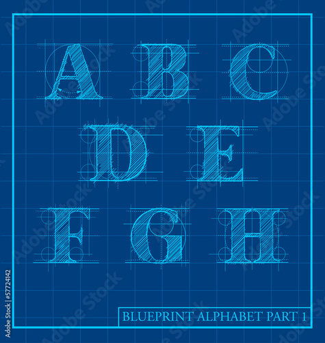 Blueprint style letter set alphabet