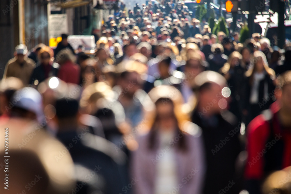 Anonymous crowd walking on a street in New York - obrazy, fototapety, plakaty 