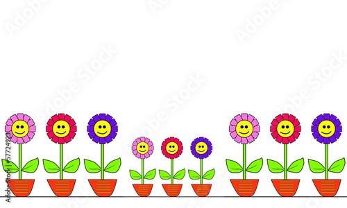 Flores de colores en macetas