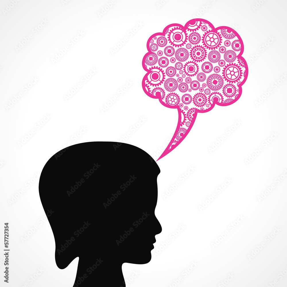 Group of gears make a speech bubble with female face Group of gears make a speech bubble with female face