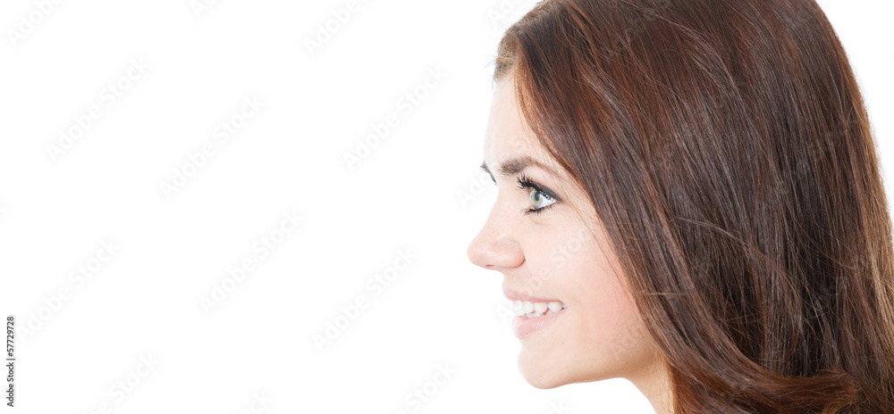profile of smiling young female isolated profile of smiling young female isolated