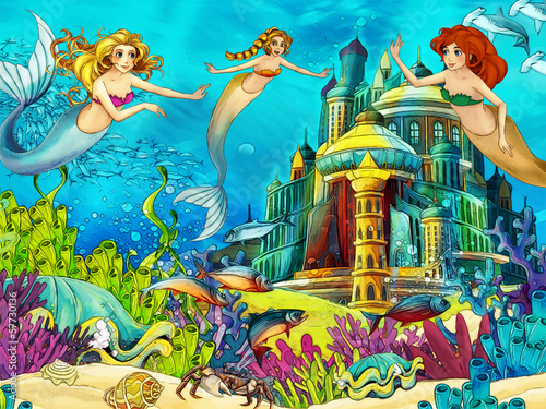 The ocean and the mermaids - illustration