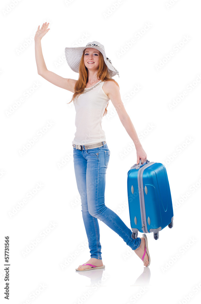 Girl with suitcases isolated on white Girl with suitcases isolated on white