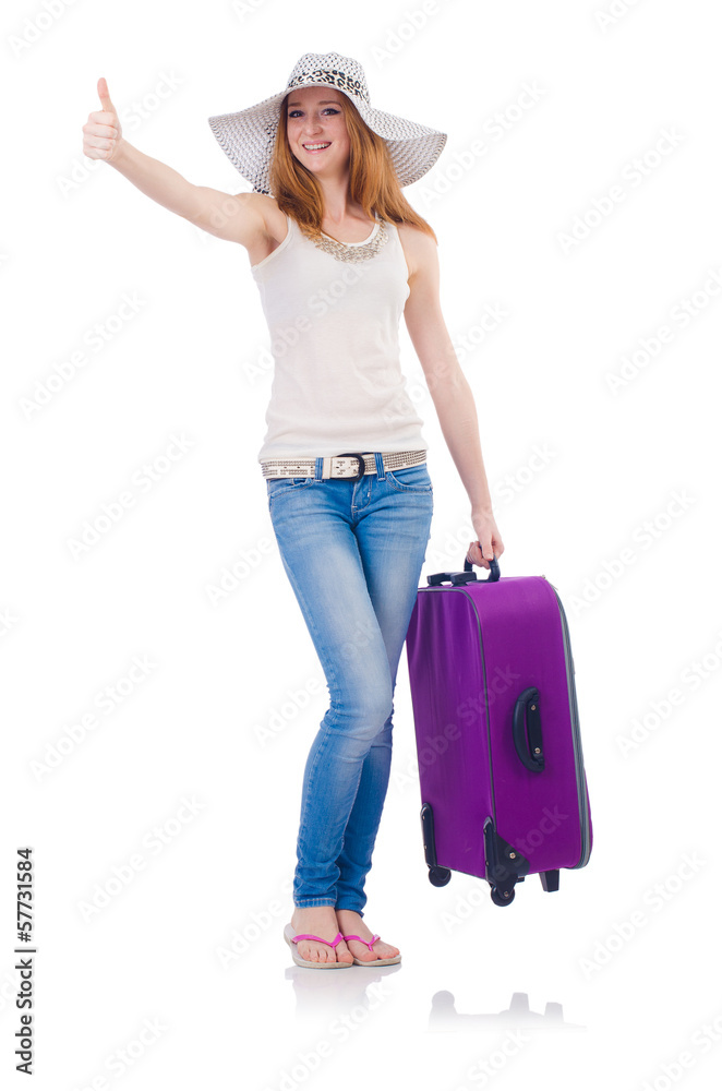 Woman going to summer vacation isolated on white Woman going to summer vacation isolated on white
