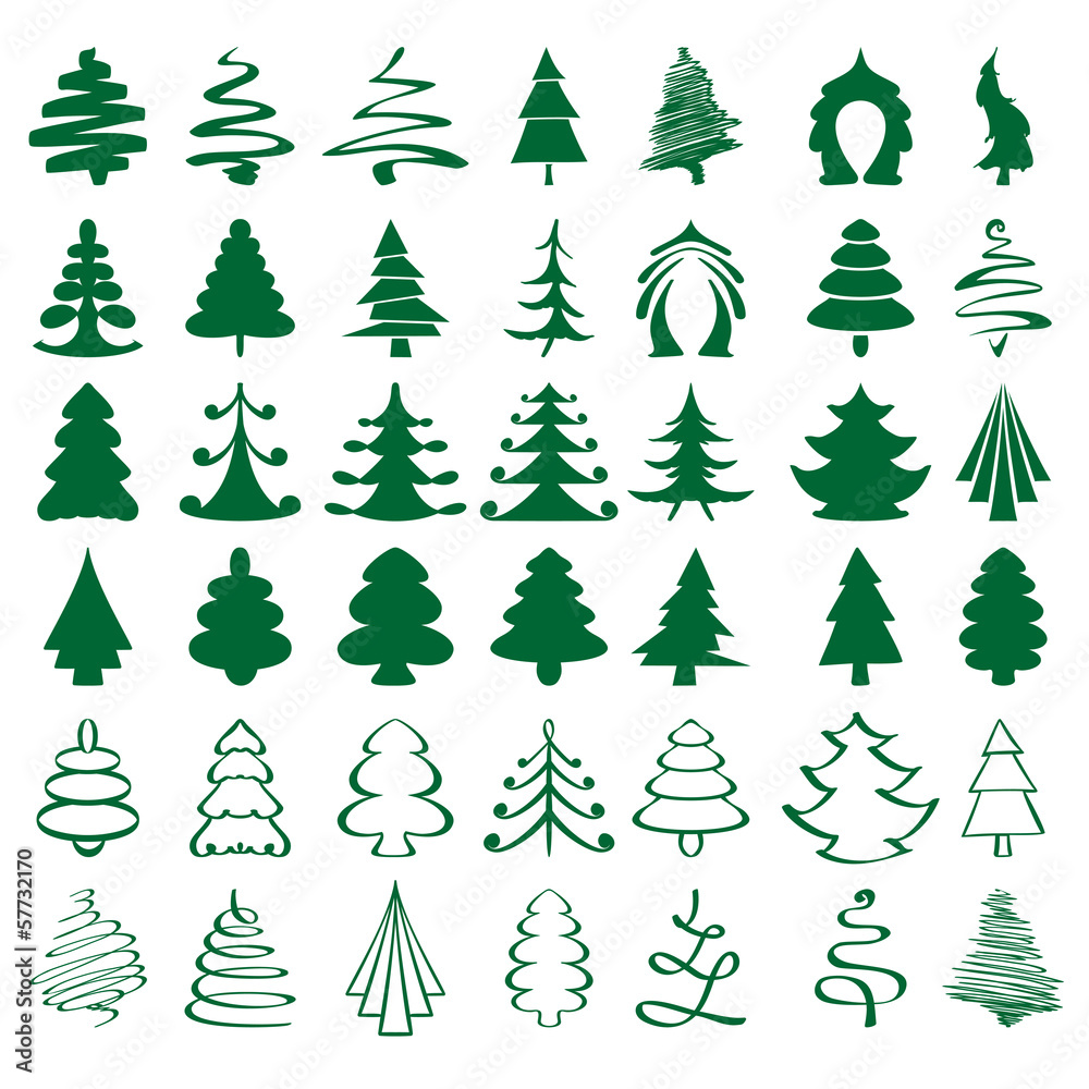 Obraz premium christmas trees sketch set vector illustration