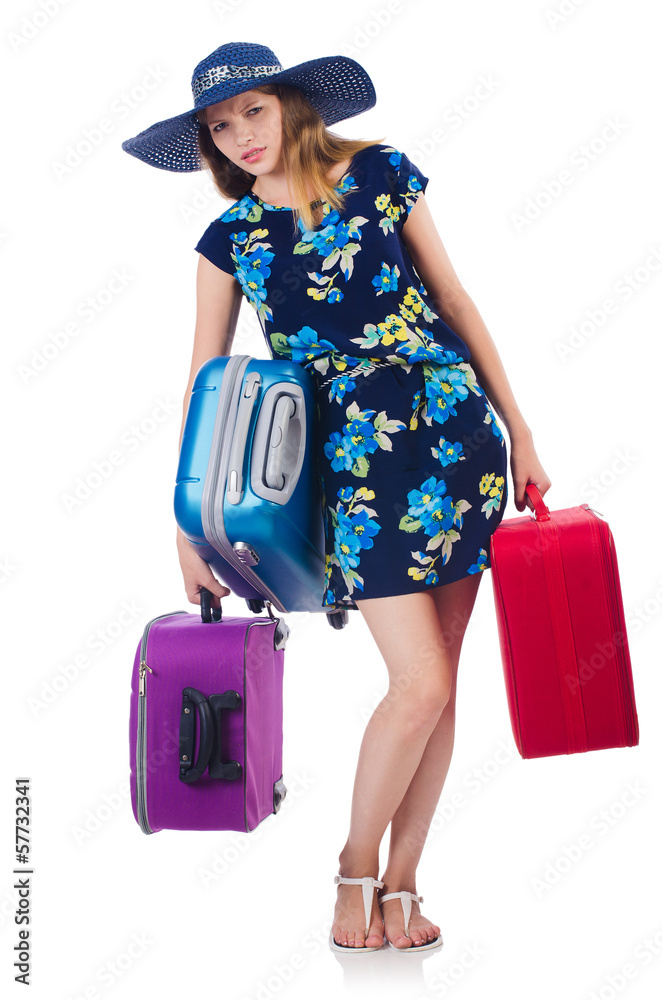 Woman with suitacases preparing for summer vacation Woman with suitacases preparing for summer vacation