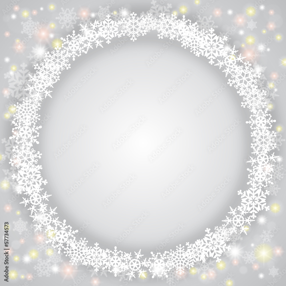Fototapeta premium Winterlicher, runder Vektor-Hintergrund mit Eisblumen, silbern
