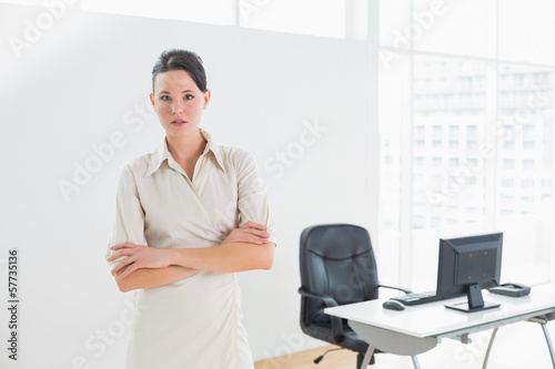 Elegant businesswoman standing with arms crossed in office © lightwavemedia