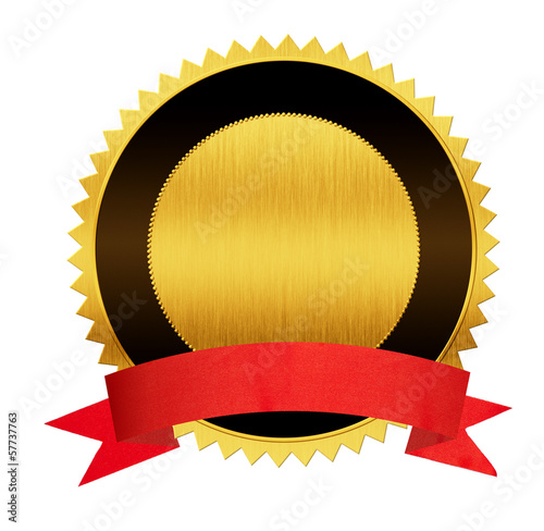 gold seal medal with red ri...