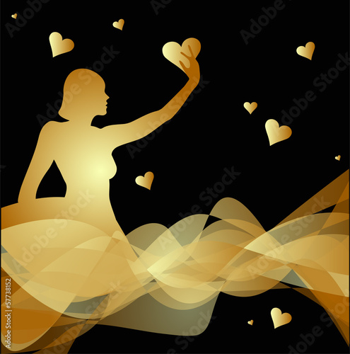 astratto con silhouette di donna e cuori