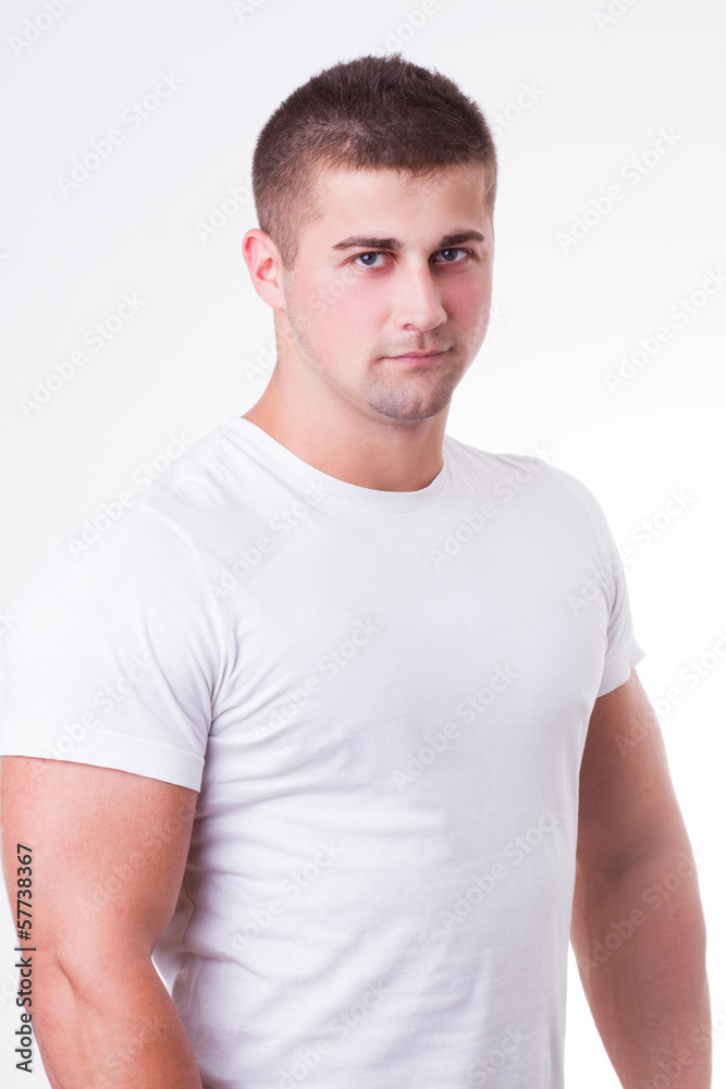 handsome young man wearing white t-shirt handsome young man wearing white t-shirt