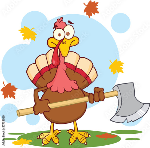 Turkey With Ax Cartoon Character