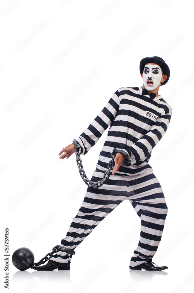 Funny man with facemask mask with shackles on white Funny man with facemask mask with shackles on white
