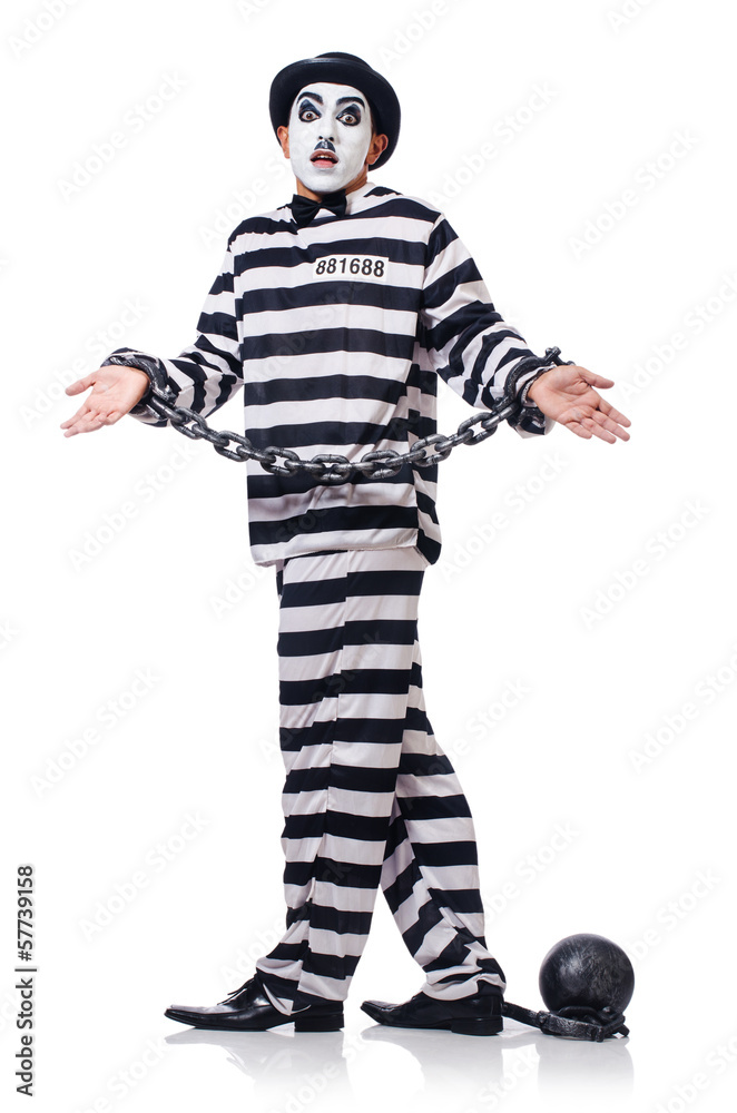Funny man with facemask mask with shackles on white Funny man with facemask mask with shackles on white