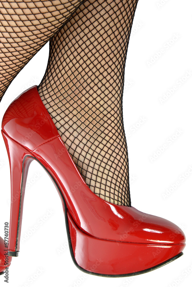 The sensual legs in fishnet stockings