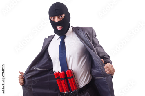 фотографія Terrorist with dynamite isolated on white