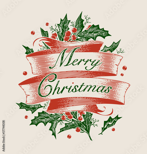 Vintage engraving christmas art. Greeting card.