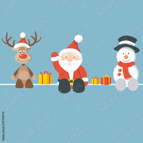 Christmas Background blue Santa Rudolph Snowman