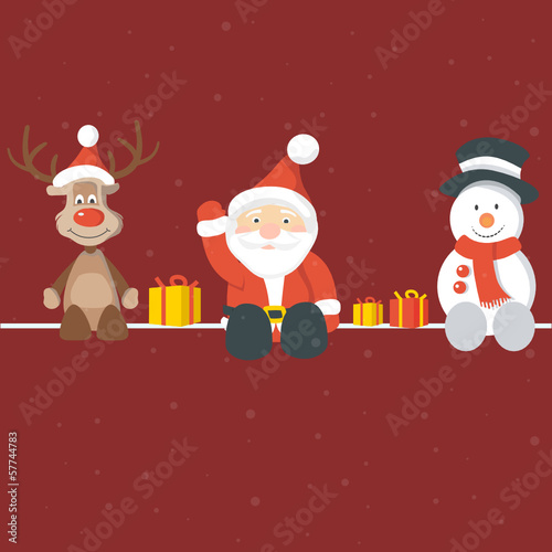 Christmas Background with Santa Claus Rudolph and Snowman