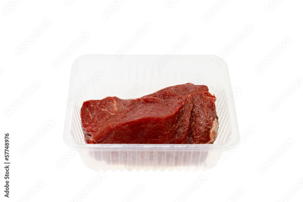 Raw Beef in Plastic Dish Raw Beef in Plastic Dish