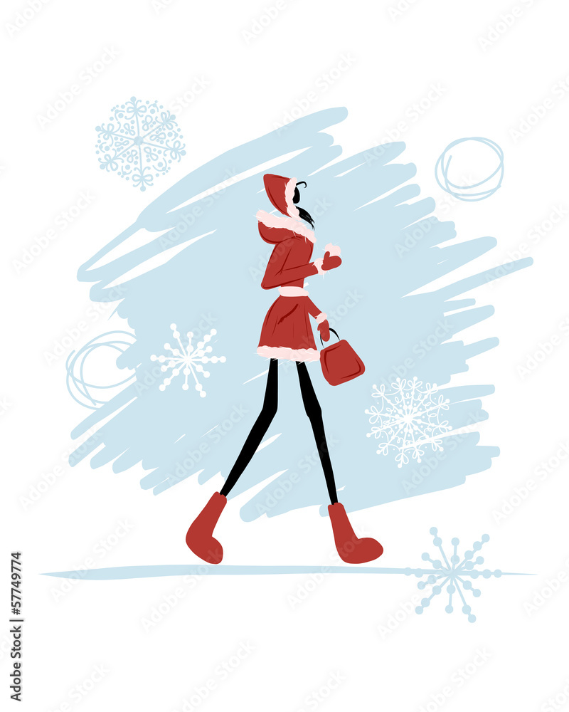 Girl in winter coat for your design