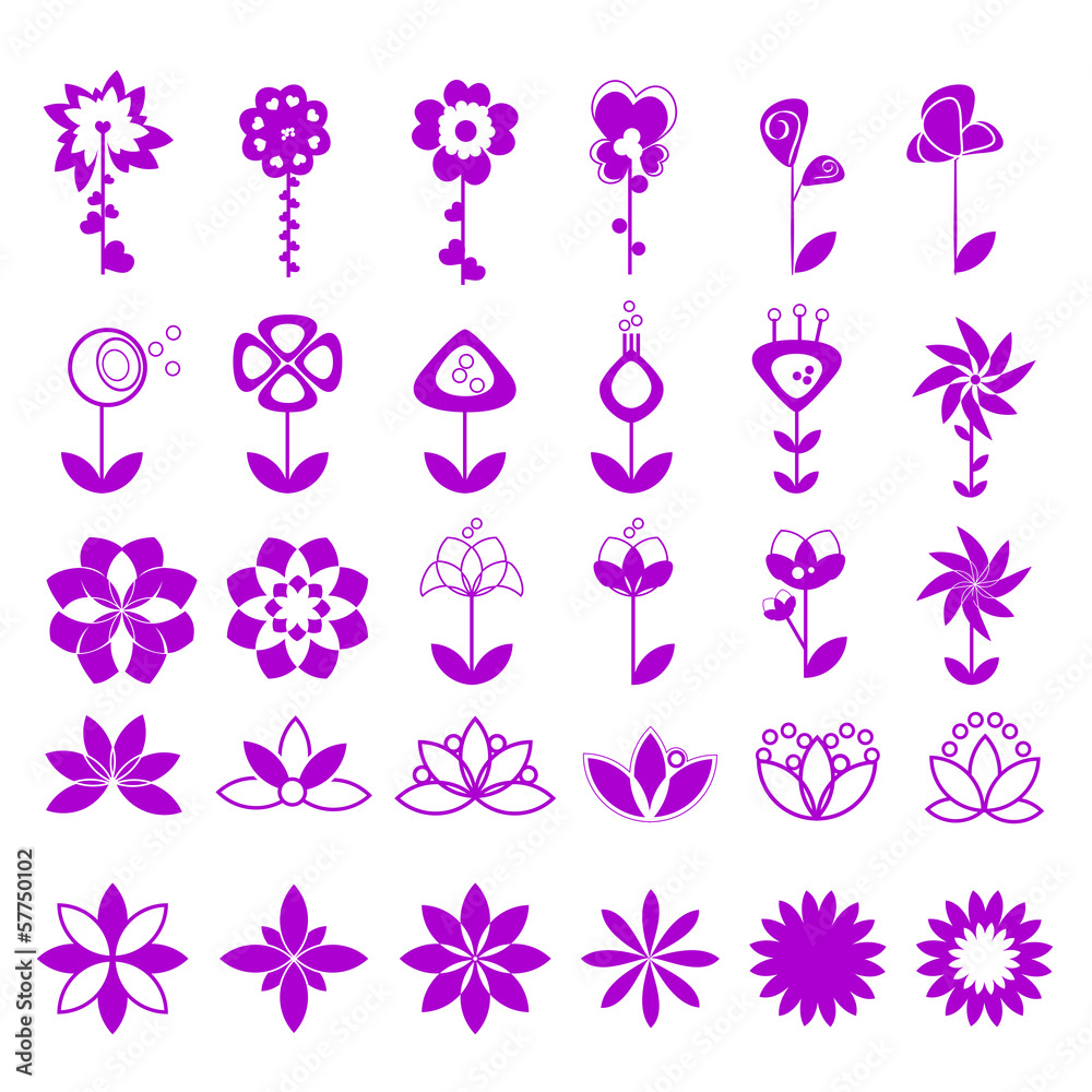 Flower Icons Set - Isolated On Gray Background Flower Icons Set - Isolated On Gray Background