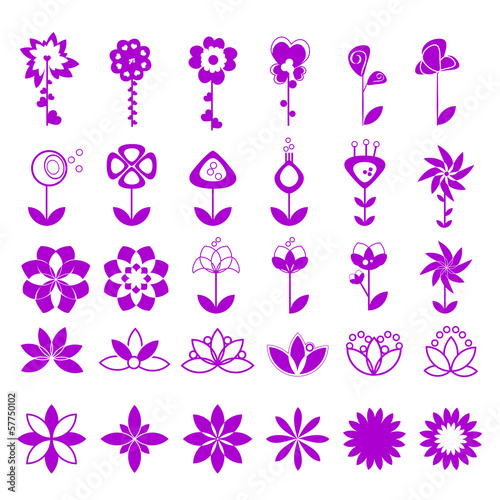 Flower Icons Set - Isolated On Gray Background