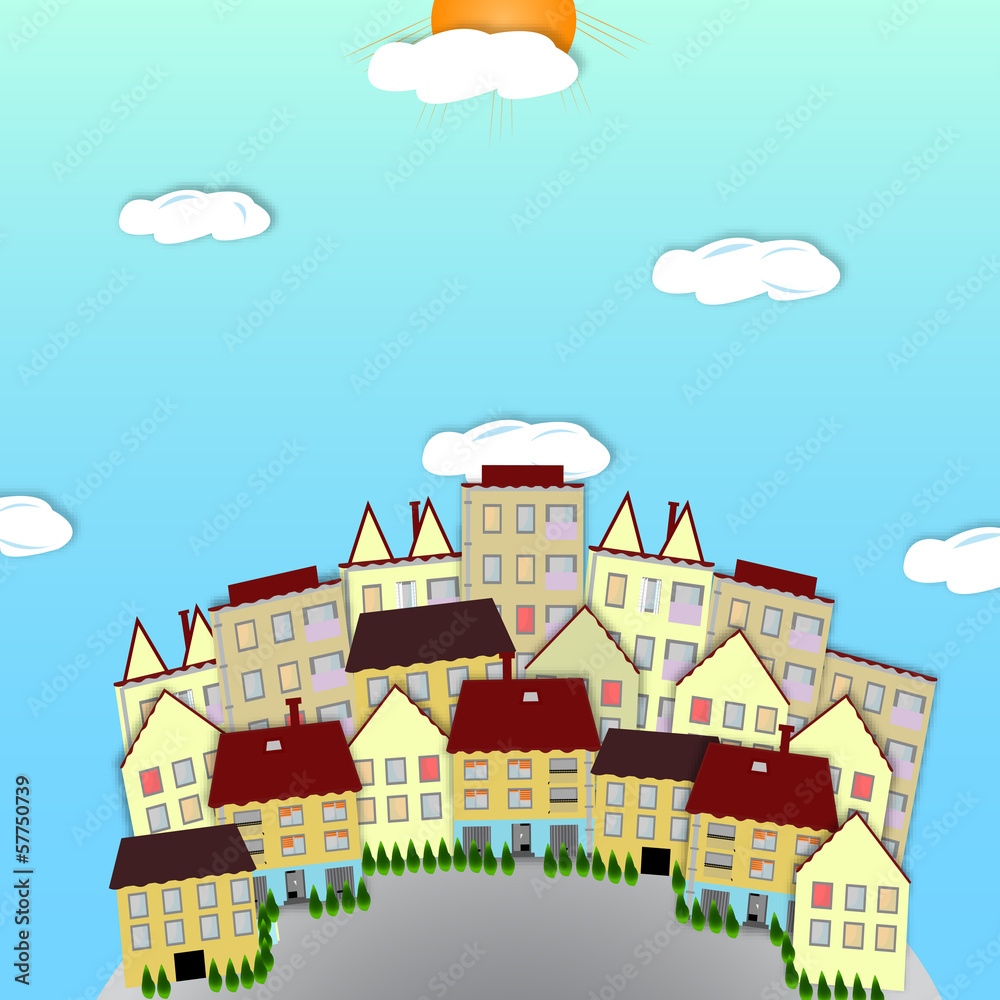 Panorama Town - City Background. Vector illustration