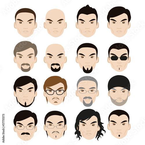 Human Faces With Different Style Isolated On White Background