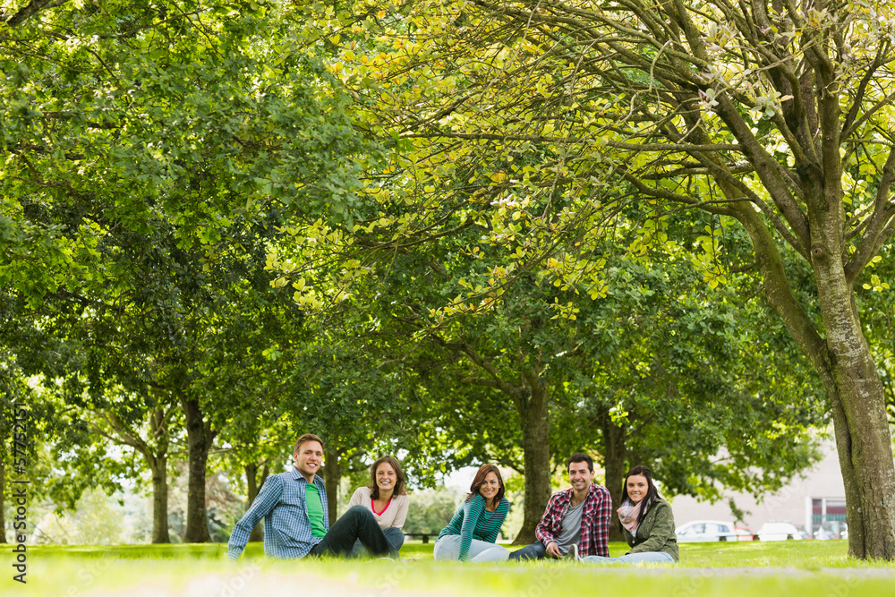 Fototapeta premium College students sitting on grass in park