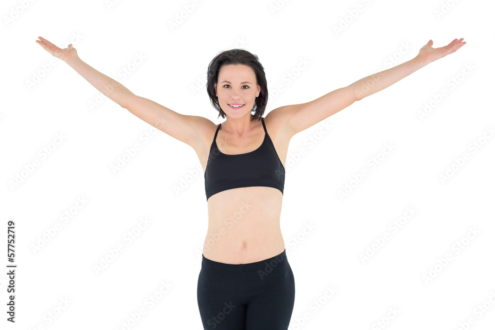 Portrait of a sporty woman with hands outstretched Portrait of a sporty woman with hands outstretched