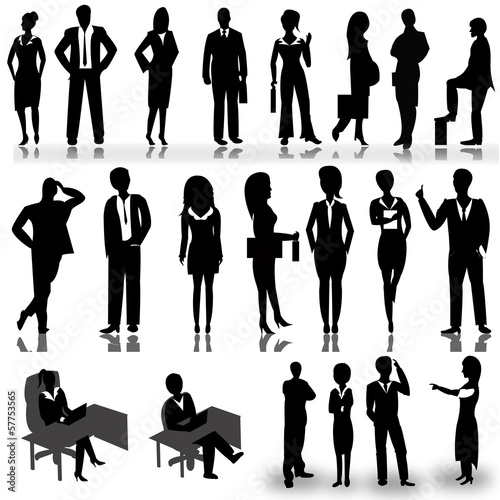 Business people silhouettes isolated on white