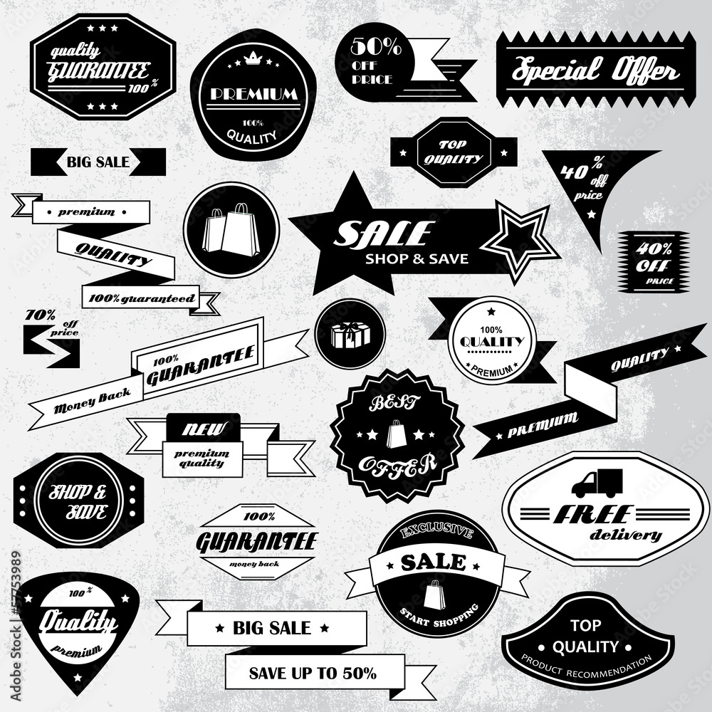 Labels In Retro And Vintage Style Isolated On Gray Background.