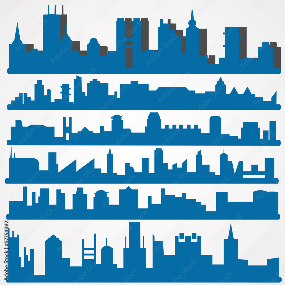Set Of Abstract Vector Cities Silhouette - Vector illustration